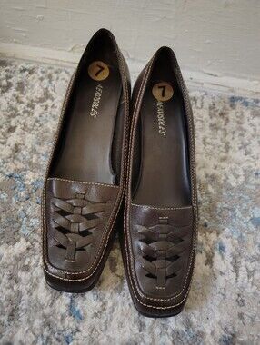 AEROSOLES Dark Brown Woven Leather Loafers